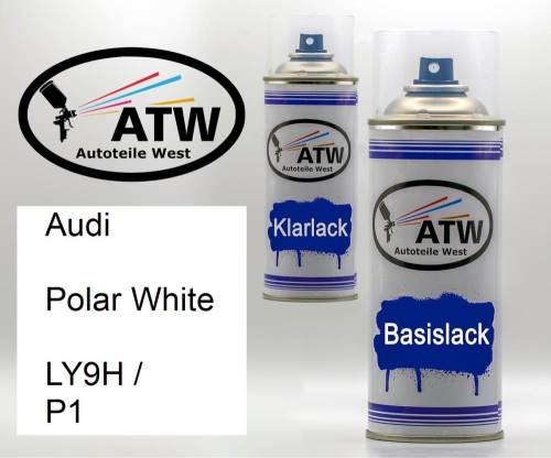 Audi, Polar White, LY9H / P1: 400ml Sprühdose + 400ml Klarlack - Set, von ATW Autoteile West.